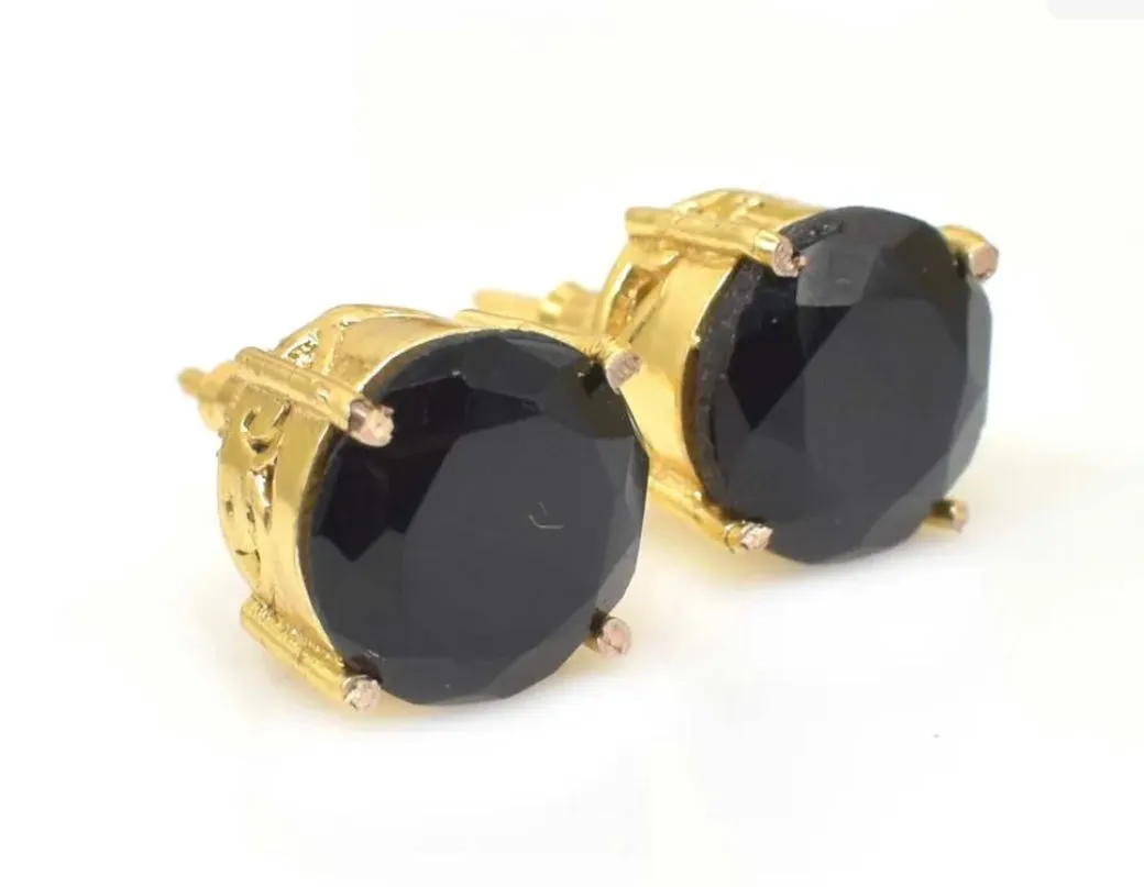 Red Garnet Quartz & Black Spinel Gemstone Stud Earrings