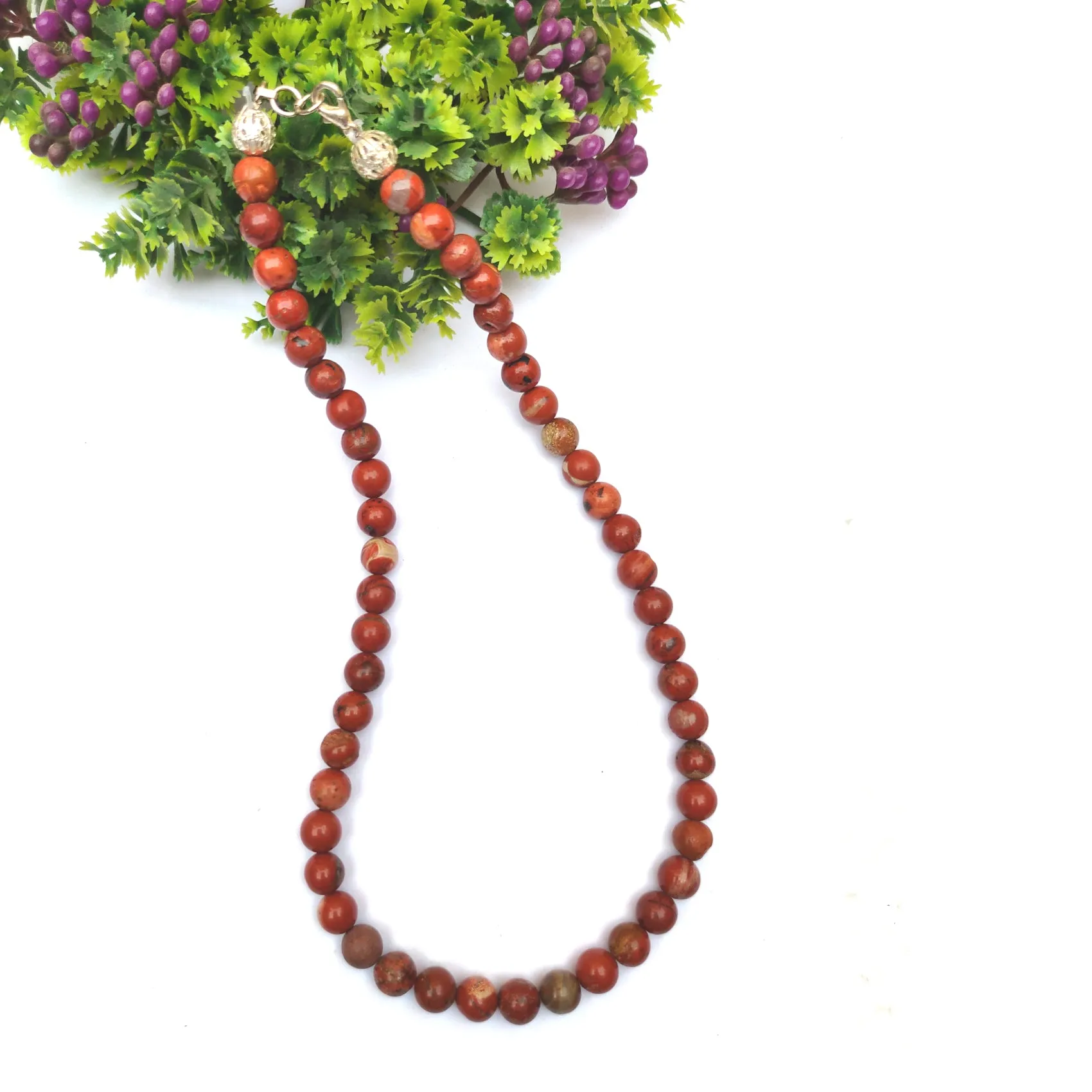 Red Jasper Crystal Round Beads Necklace 15 Inches 8mm Beads Semi precious Mala