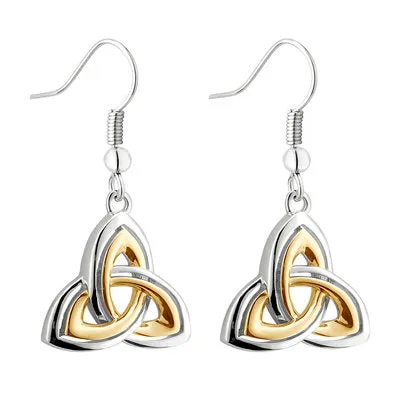 Rhodium Two Tone Trinity Knot Drop Earrings