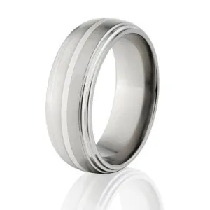 Ring With Inlays, New Comfort Fit, 8mm Titanium Ring, Sterling Silver Inlay, Free Jewelry