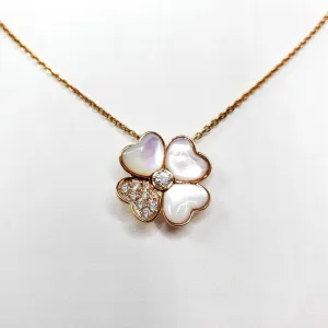 Rose Gold Necklace Mop Diamond Clover Pendant