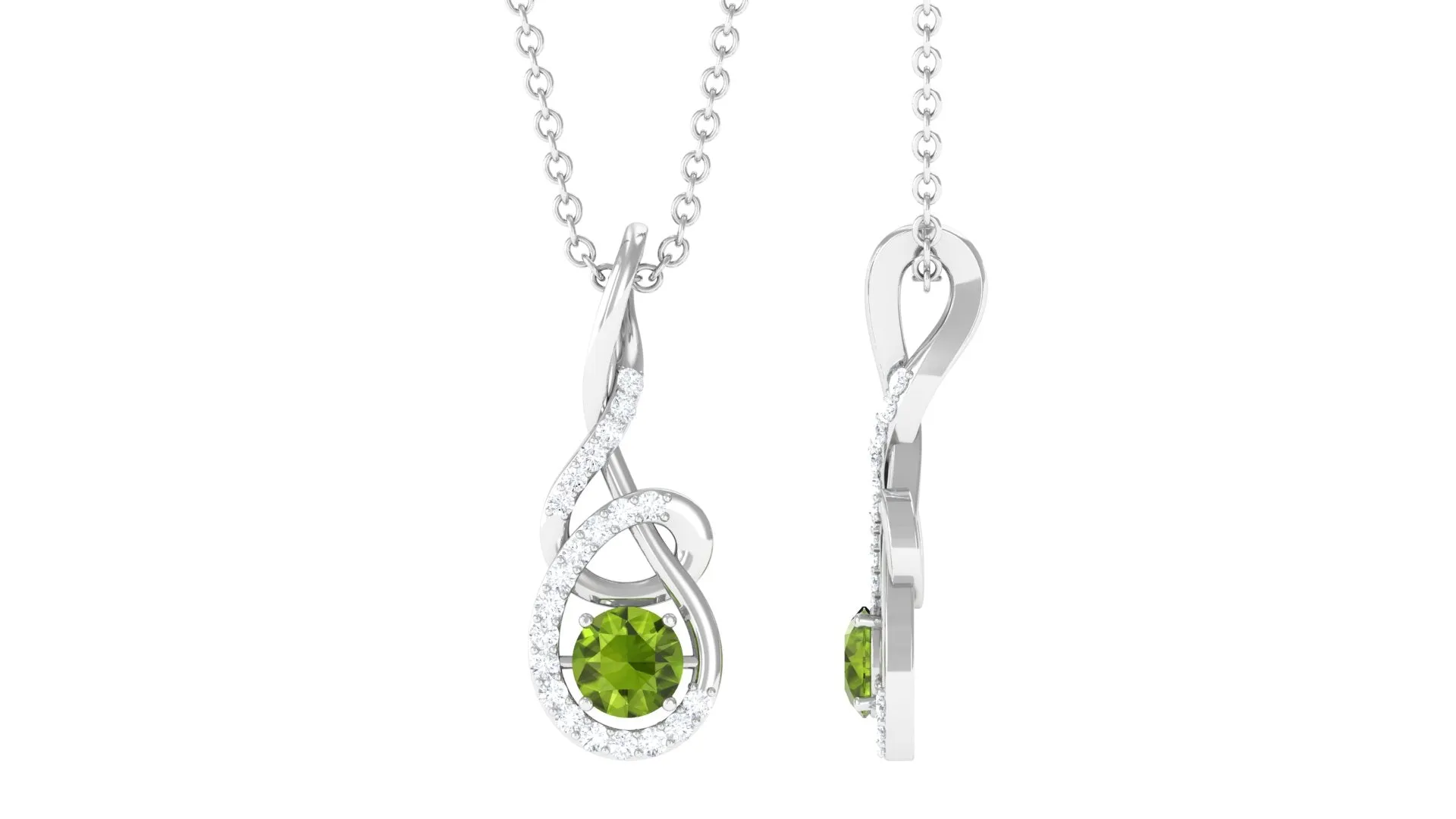 Round Peridot and Diamond Twisted Pendant Necklace