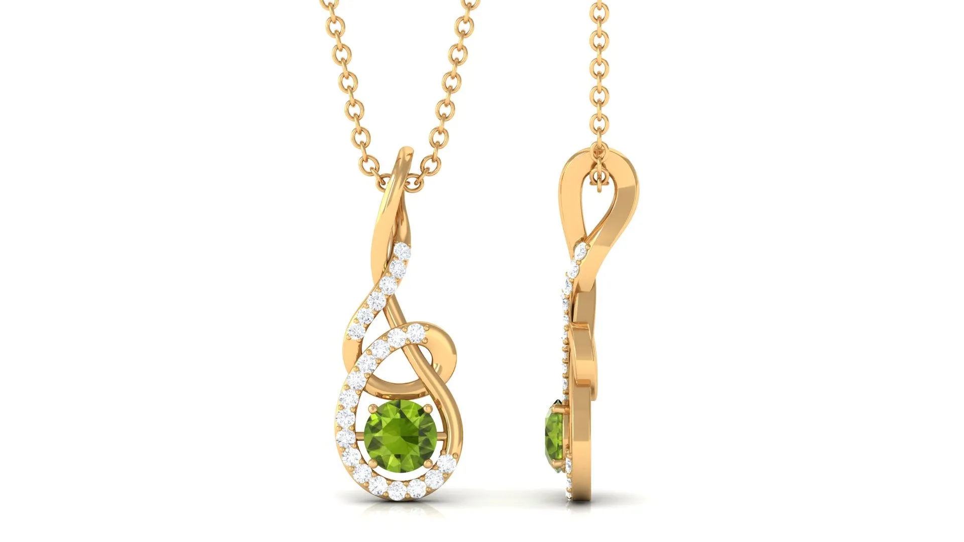 Round Peridot and Diamond Twisted Pendant Necklace