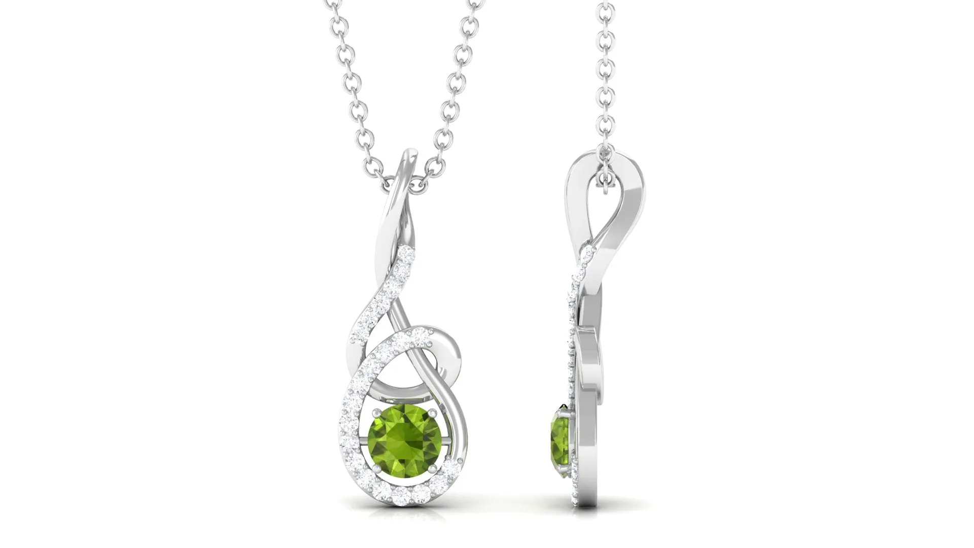 Round Peridot and Diamond Twisted Pendant Necklace