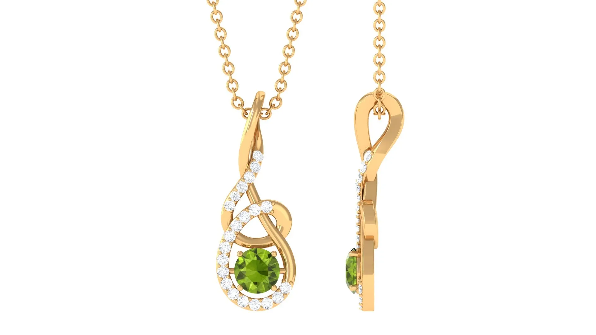 Round Peridot and Diamond Twisted Pendant Necklace