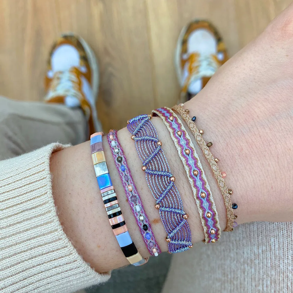 SET OF TWO HANDMADE BRACELETS IN LILAC AND ROSE GOLD TONES