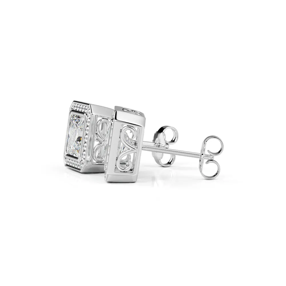 Shadowed Light Solitaire Earrings 2 Natural Diamonds in White Gold