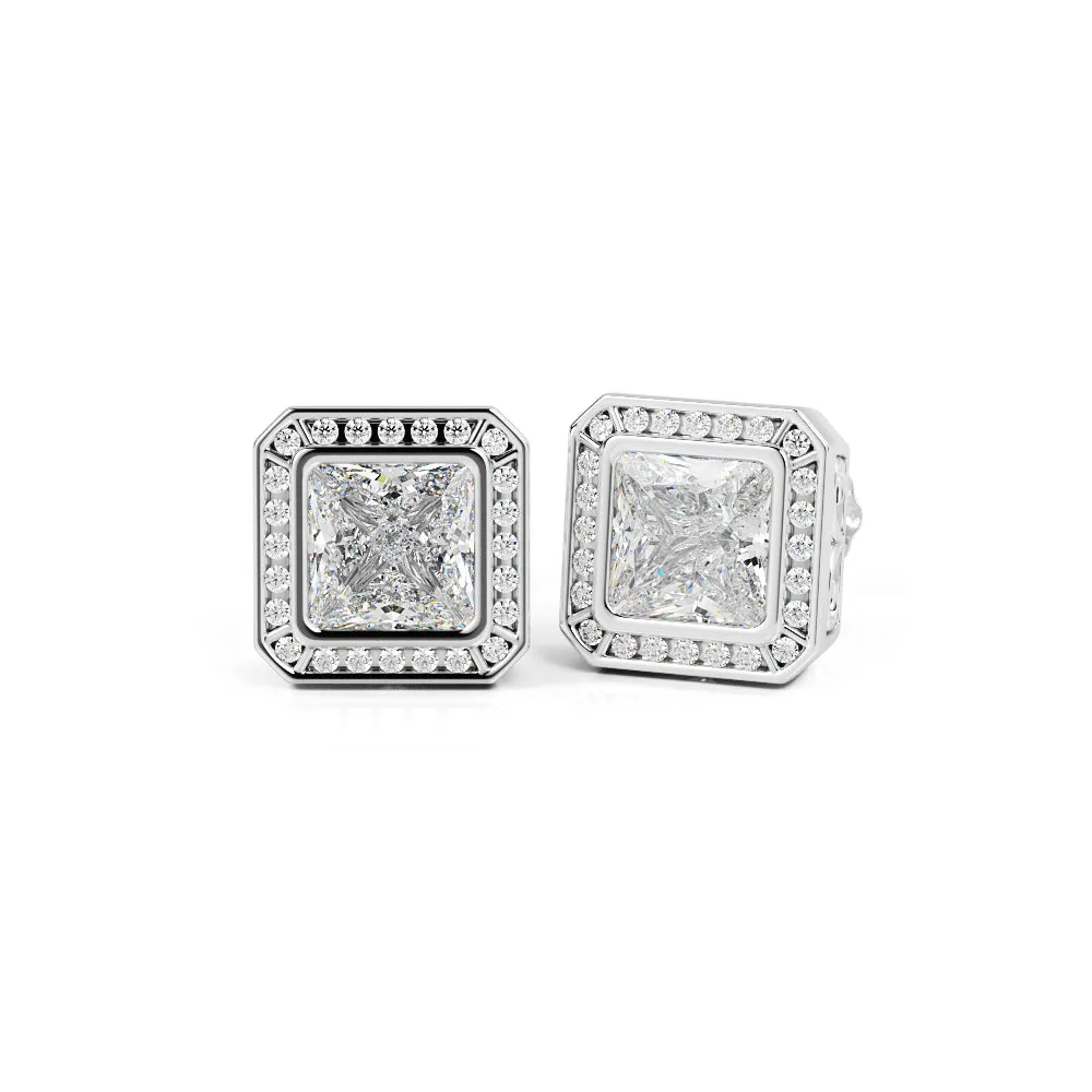 Shadowed Light Solitaire Earrings 2 Natural Diamonds in White Gold