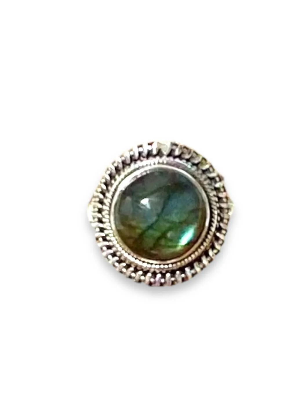 Silver Braided Round Labradorite Ring