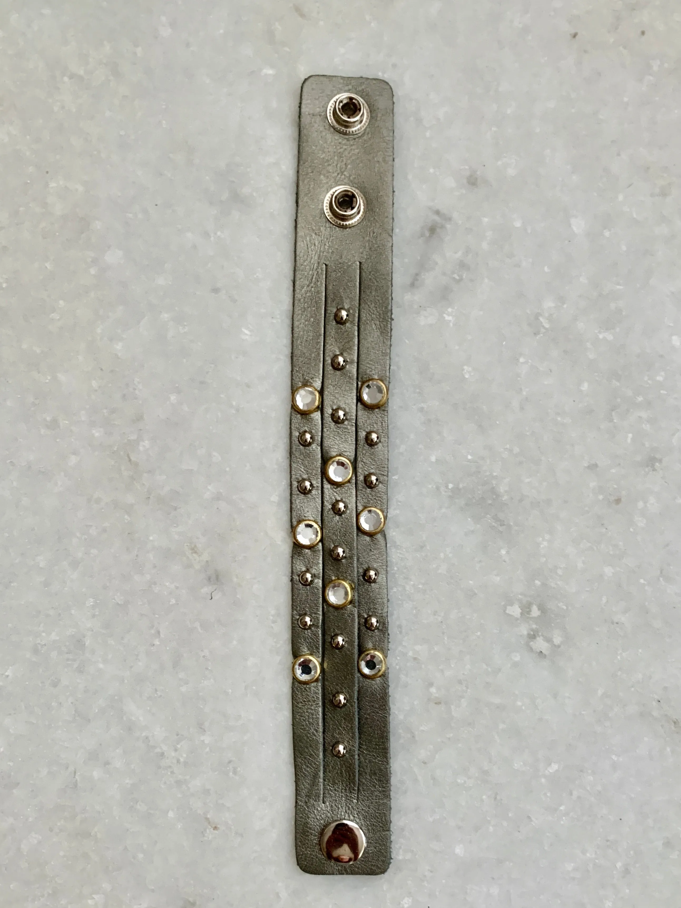 Silver Cz Studded Leather Bracelet