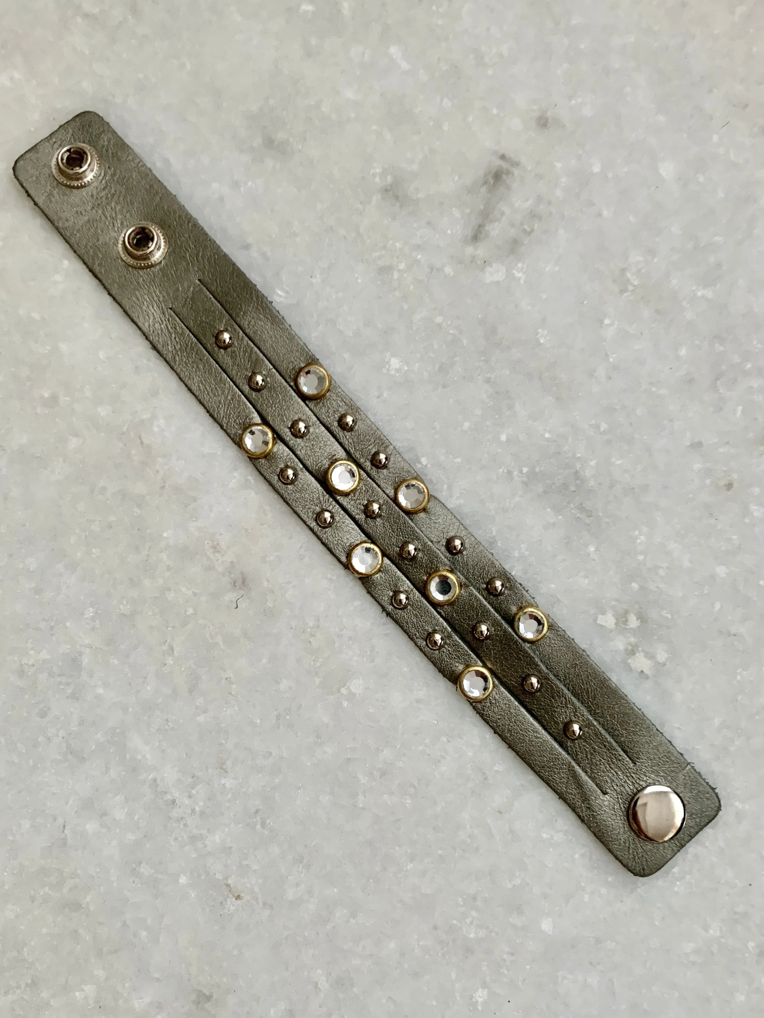 Silver Cz Studded Leather Bracelet