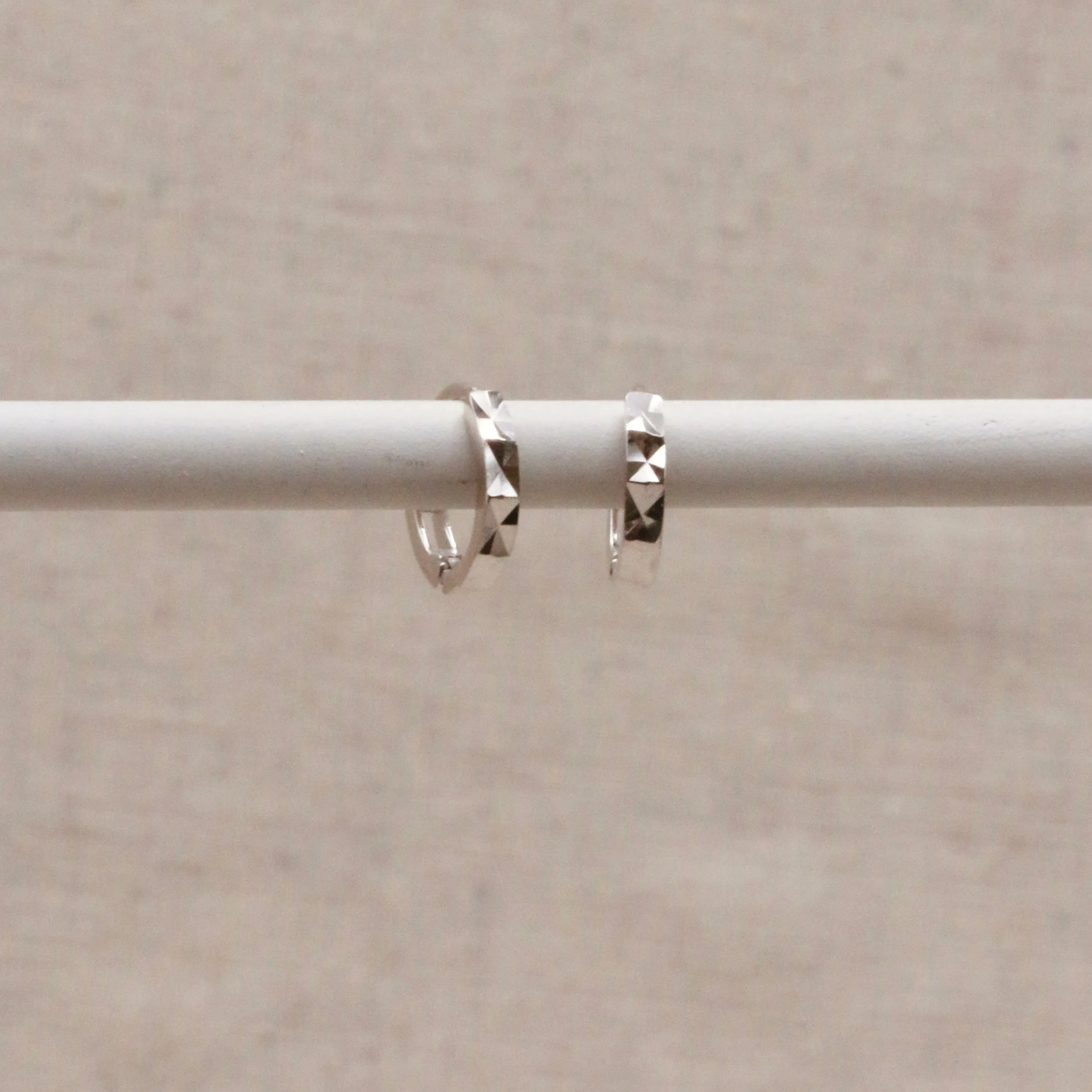 Silver Faceted Huggie Hoops