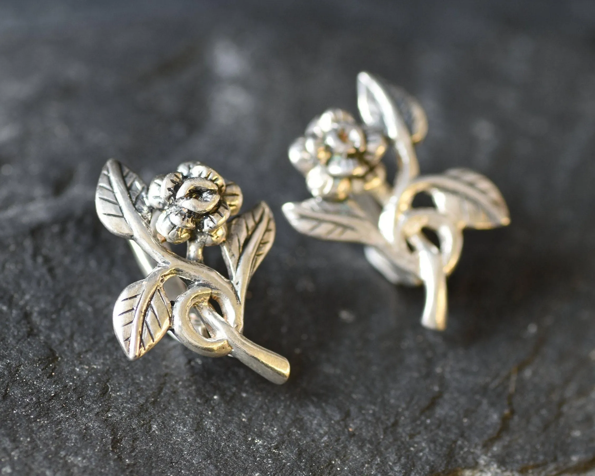 Silver Flower Earrings - Silver Rose Earrings - Dainty Flower Studs