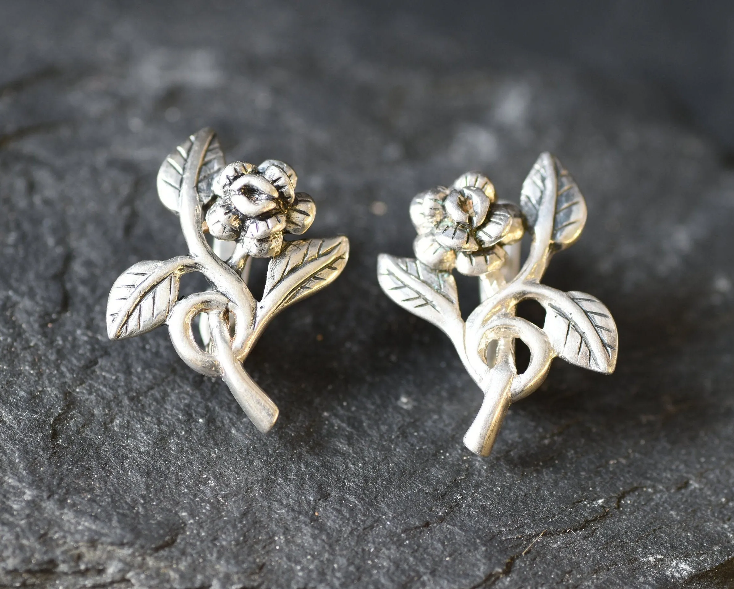 Silver Flower Earrings - Silver Rose Earrings - Dainty Flower Studs