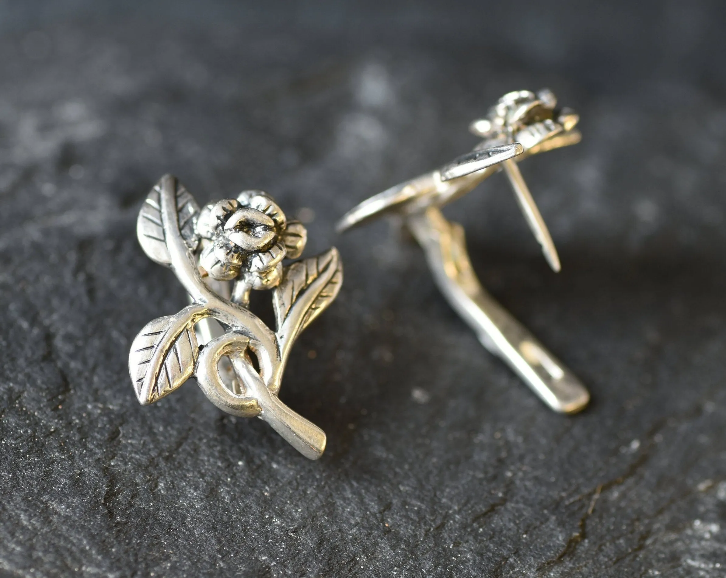 Silver Flower Earrings - Silver Rose Earrings - Dainty Flower Studs