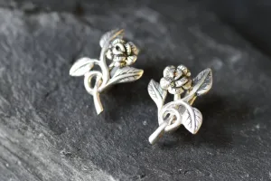 Silver Flower Earrings - Silver Rose Earrings - Dainty Flower Studs