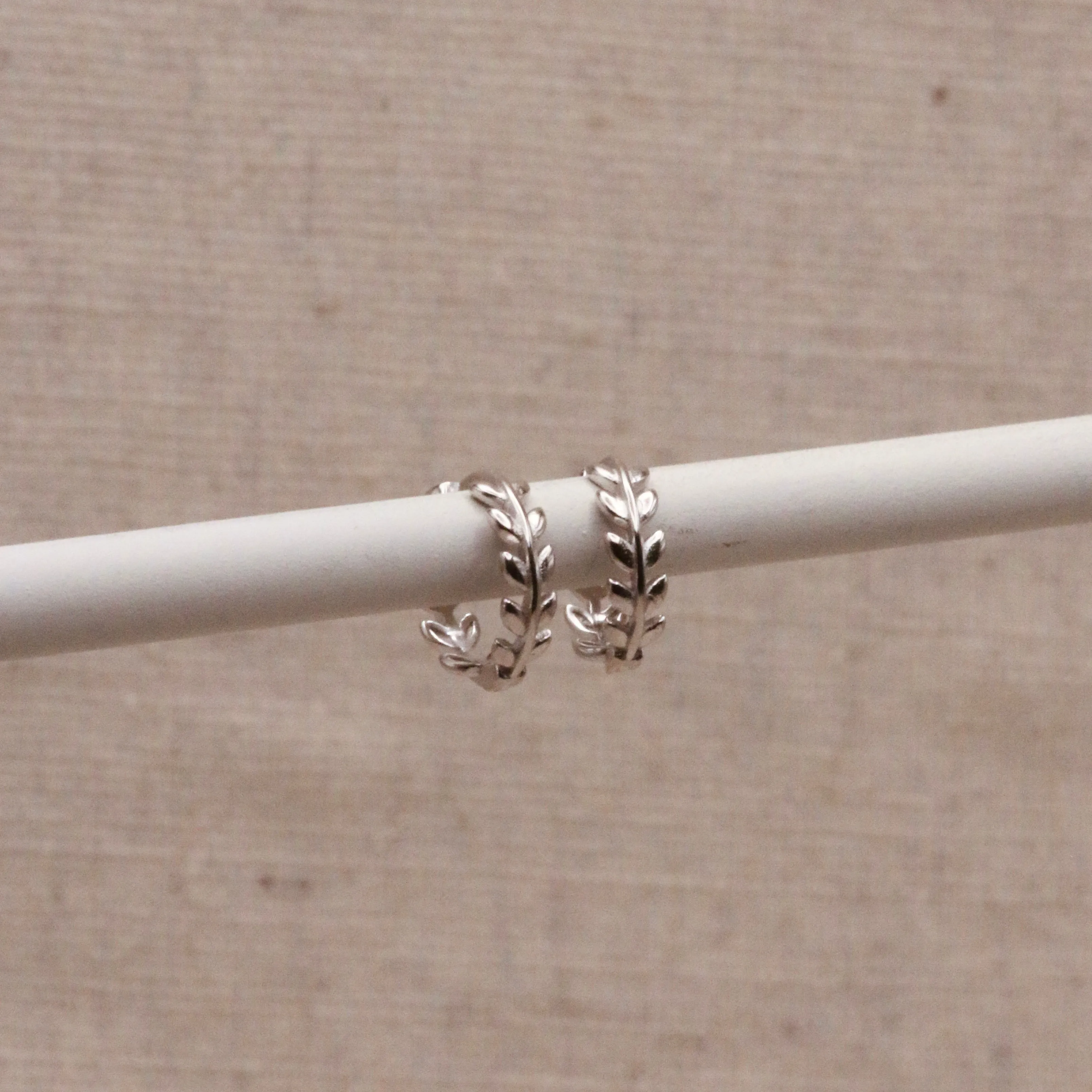 Silver Laurel Huggie Hoops