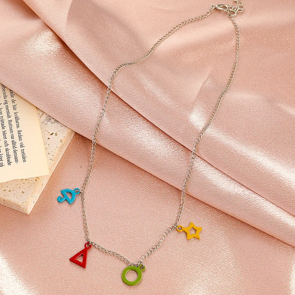 Simple Color Drip Oil Geometric Pendant Necklace Cute And Fun