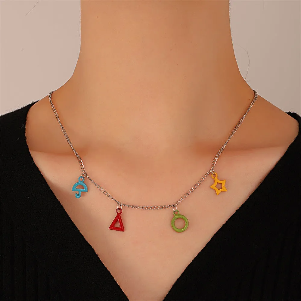 Simple Color Drip Oil Geometric Pendant Necklace Cute And Fun