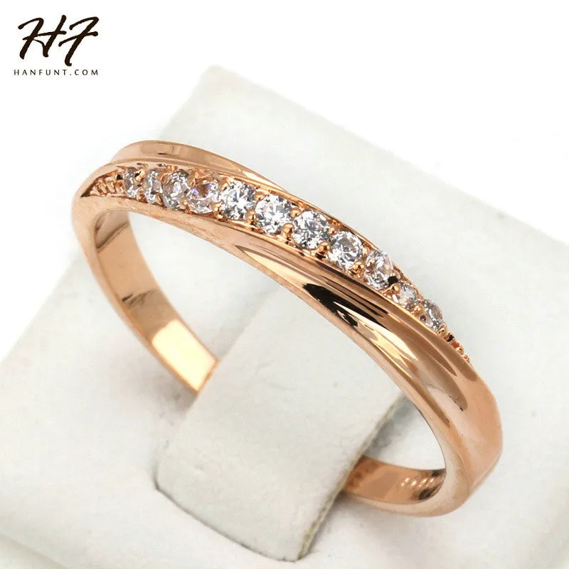 Simple CZ Diamond 18K Gold Plated Rhinestones Studded Wedding Ring For Women