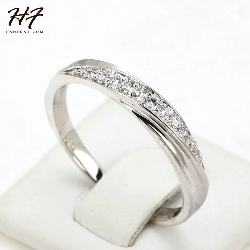 Simple CZ Diamond 18K Gold Plated Rhinestones Studded Wedding Ring For Women