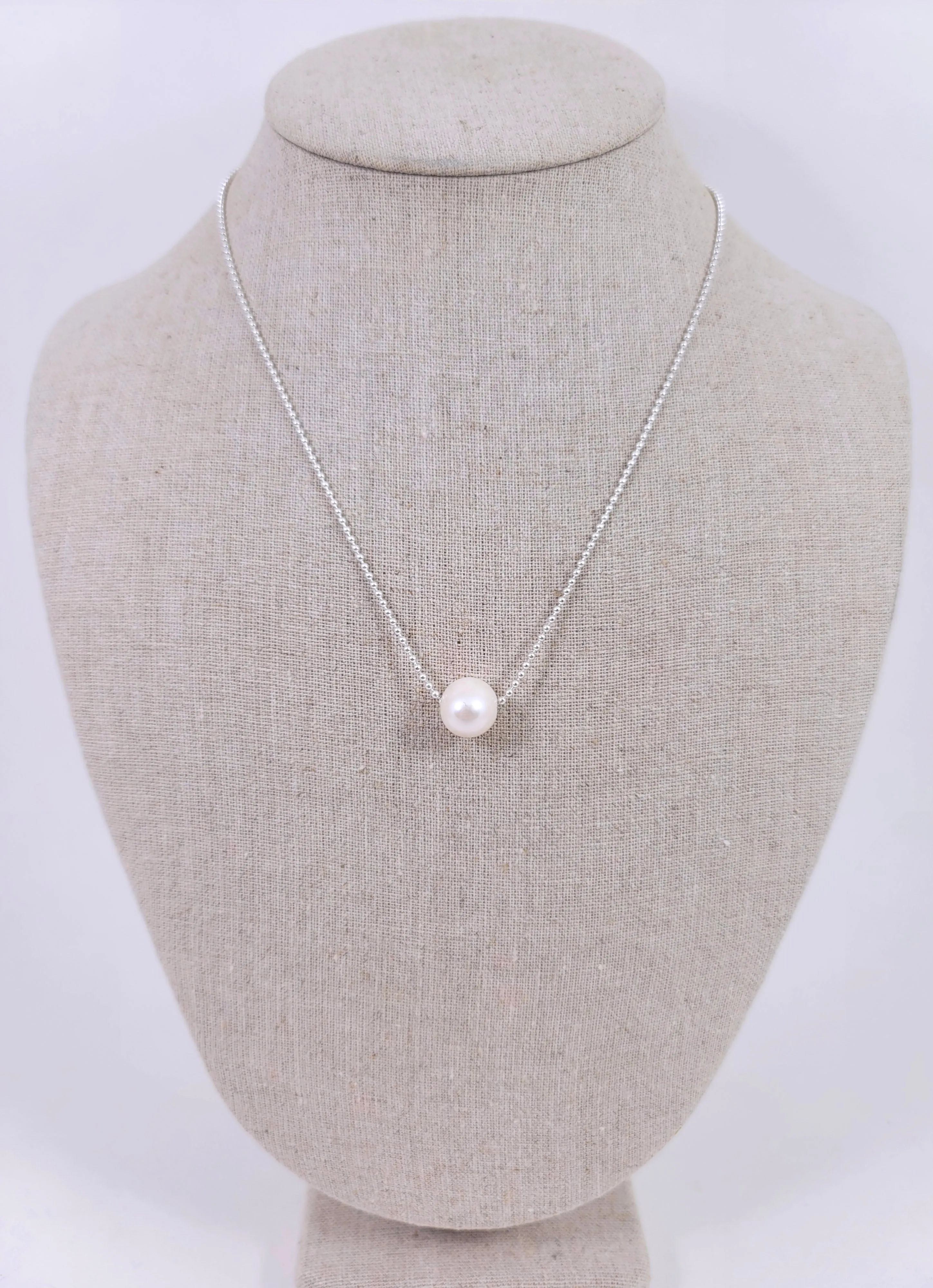 Simple Silver Pearl Necklace