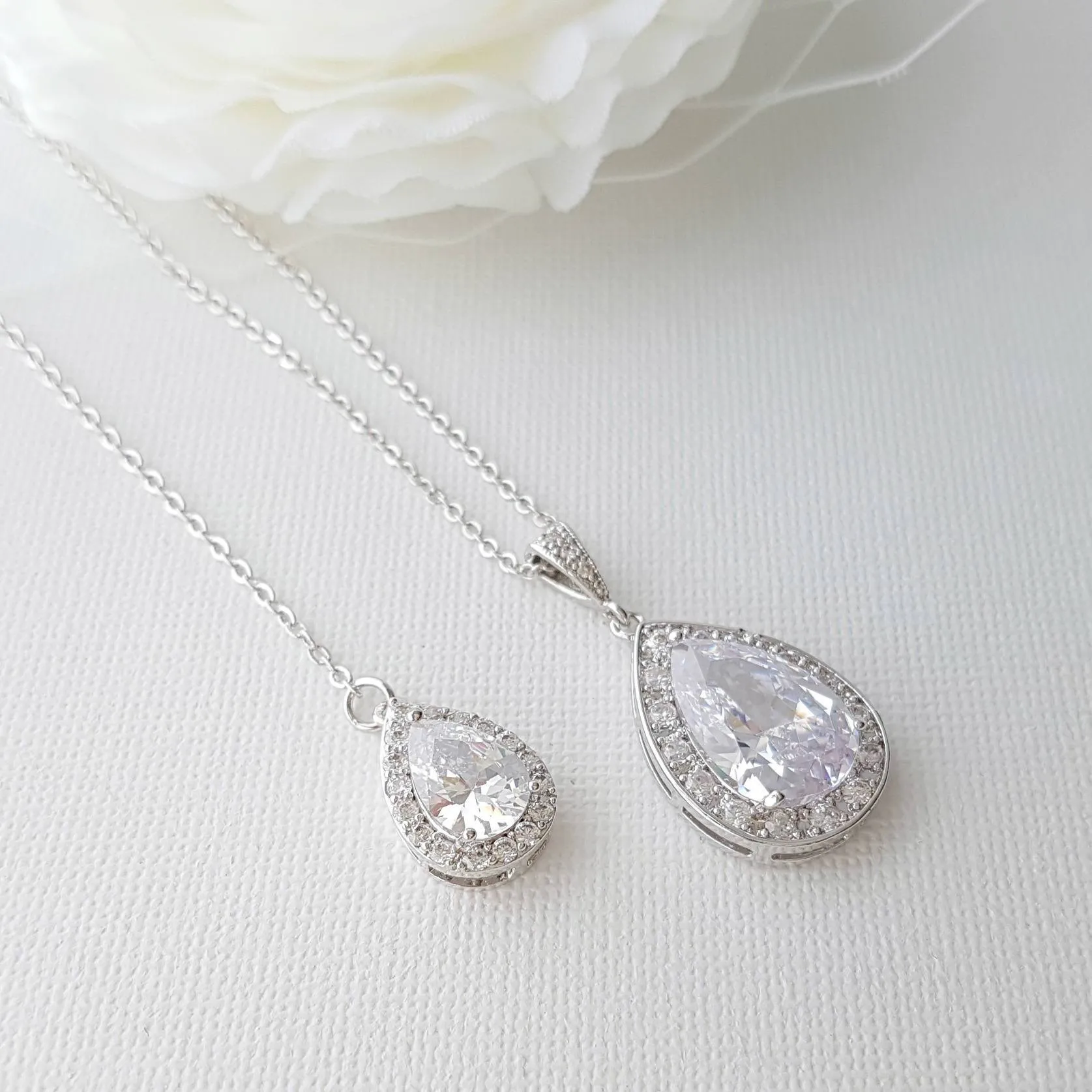 Simple Teardrop Back Necklace for Weddings-Evelyn