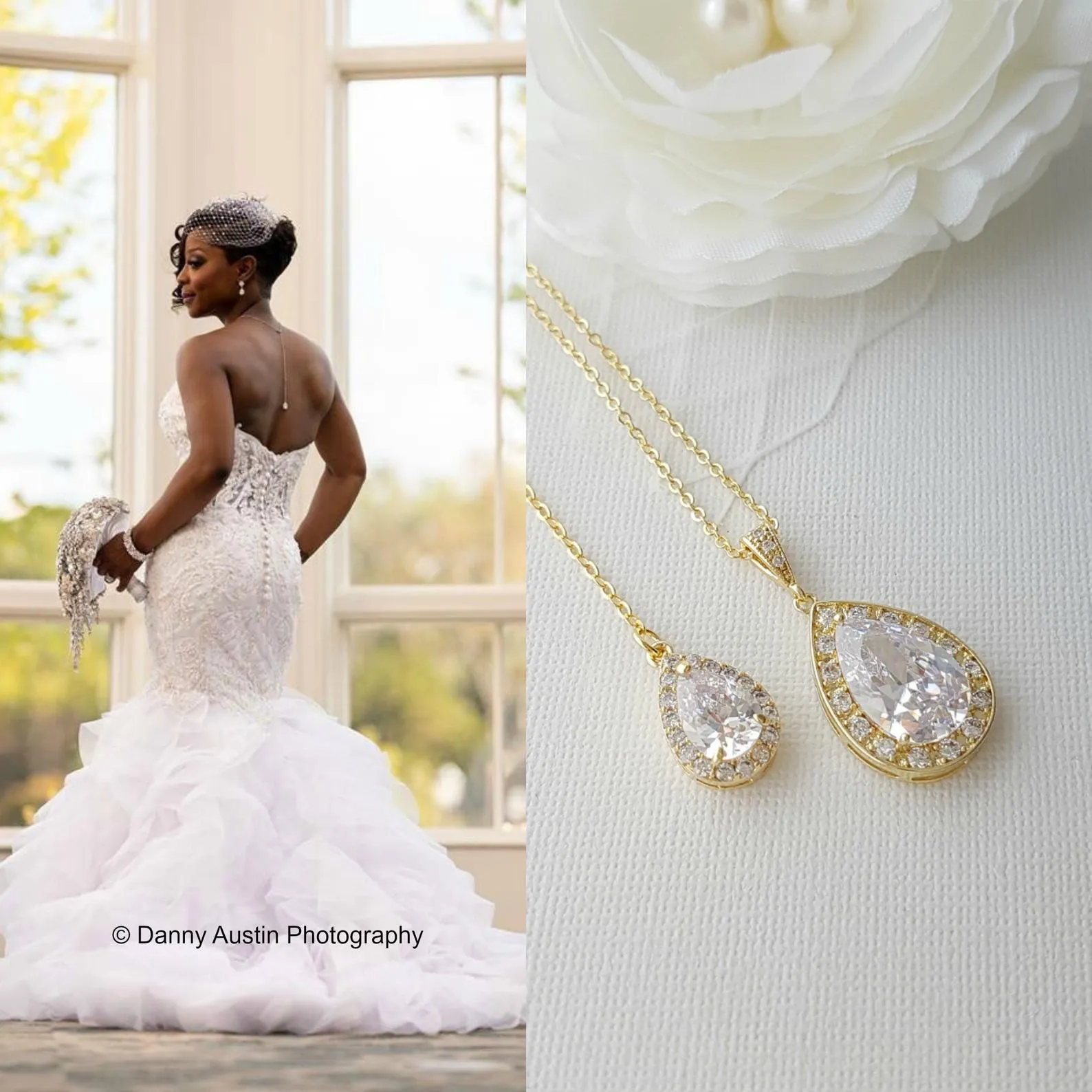 Simple Teardrop Back Necklace for Weddings-Evelyn