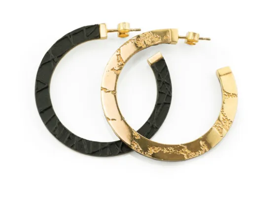 Skin Etched Hoop Earrings (Silver or Gold)