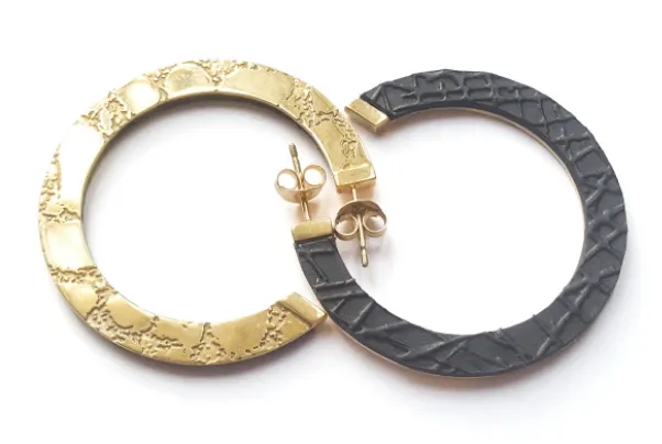 Skin Etched Hoop Earrings (Silver or Gold)