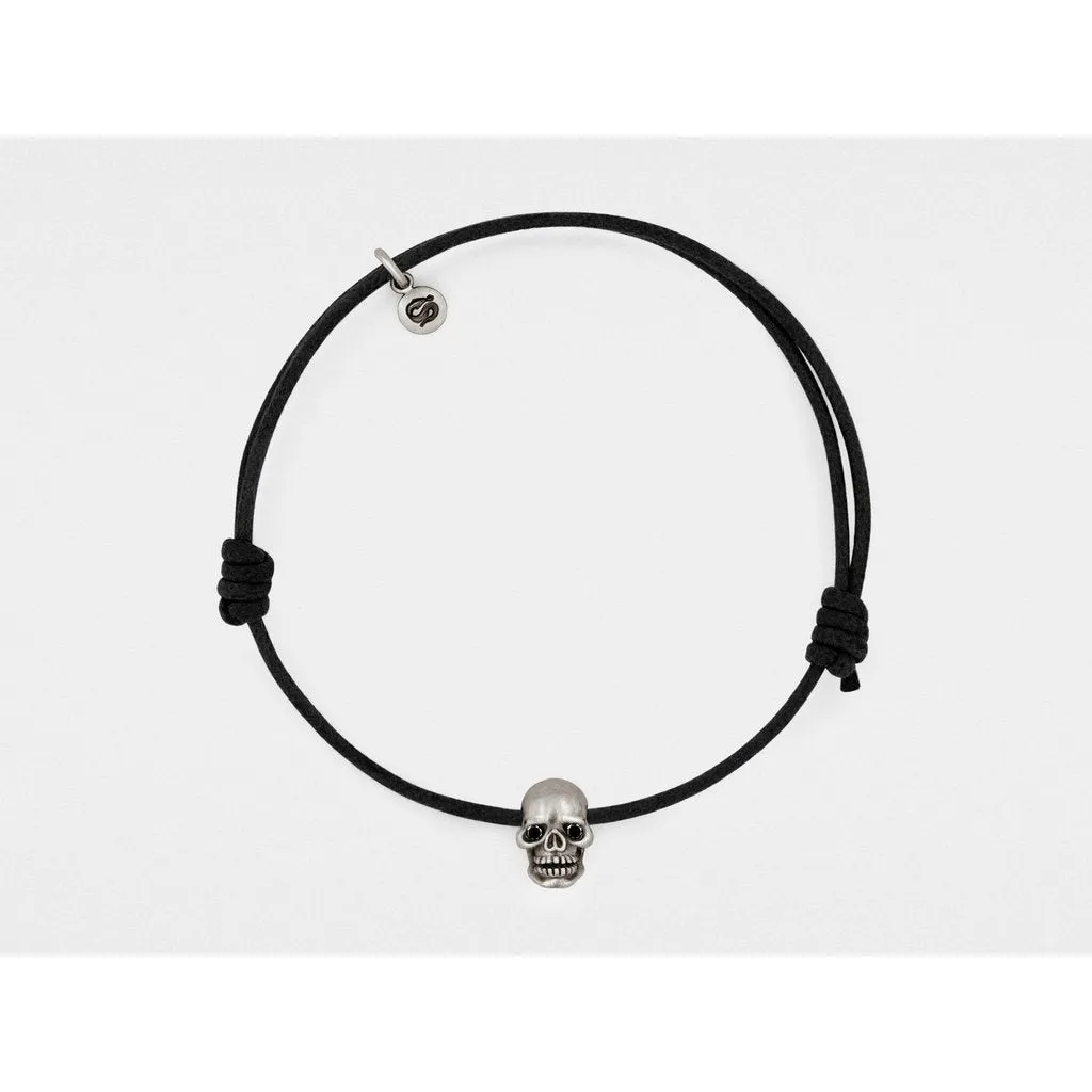 Skull Bracelet in Oxidized Silver with Black Diamond Eyes