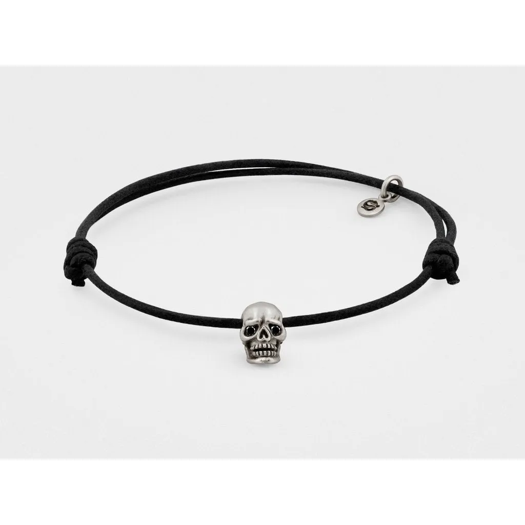 Skull Bracelet in Oxidized Silver with Black Diamond Eyes