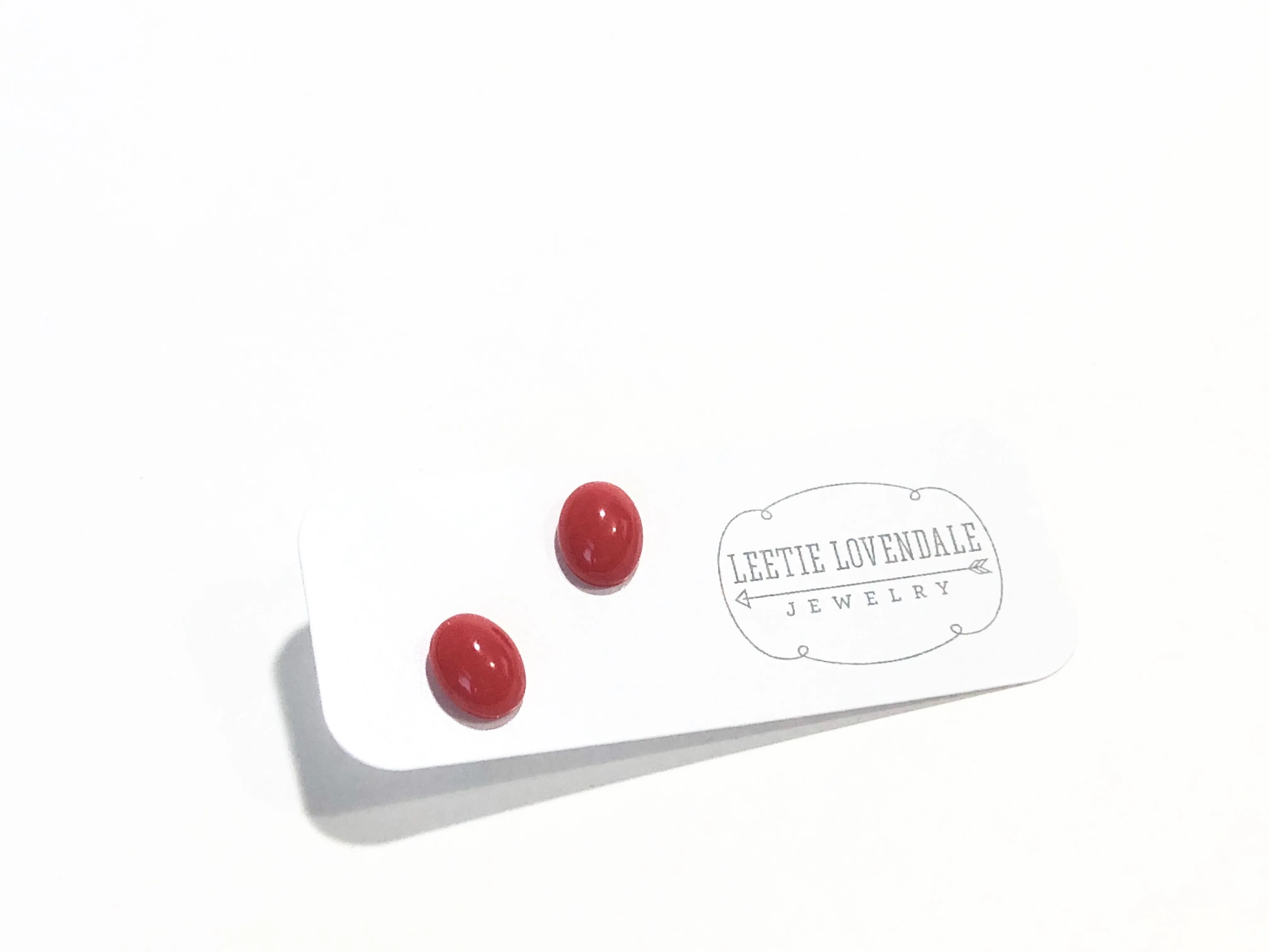 Small Cherry Red Oval Studs | Bright Red Minimalist Earrings