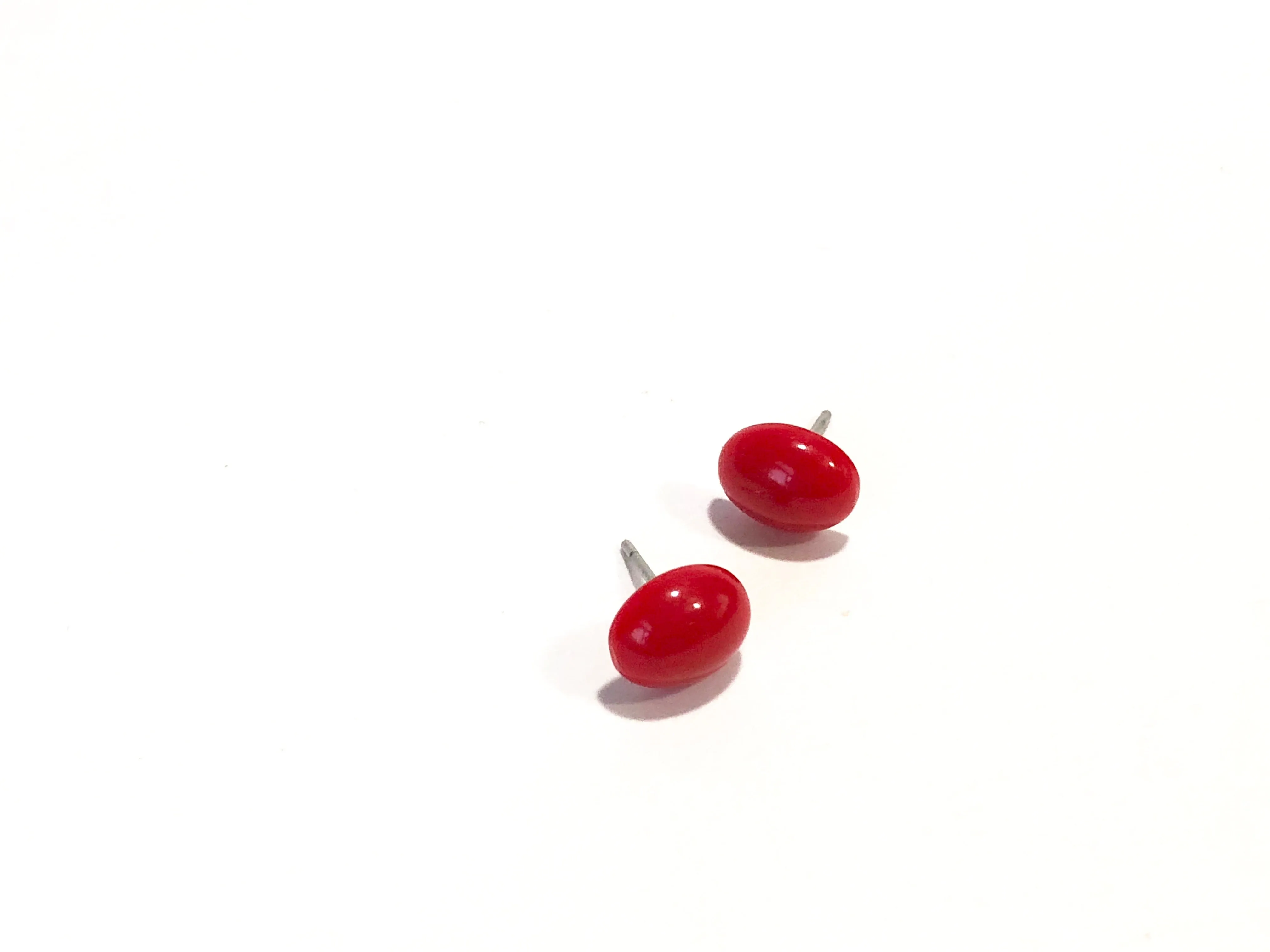 Small Cherry Red Oval Studs | Bright Red Minimalist Earrings