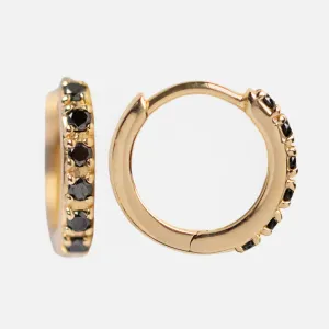 Solid Gold Black Diamond Huggie Hoops