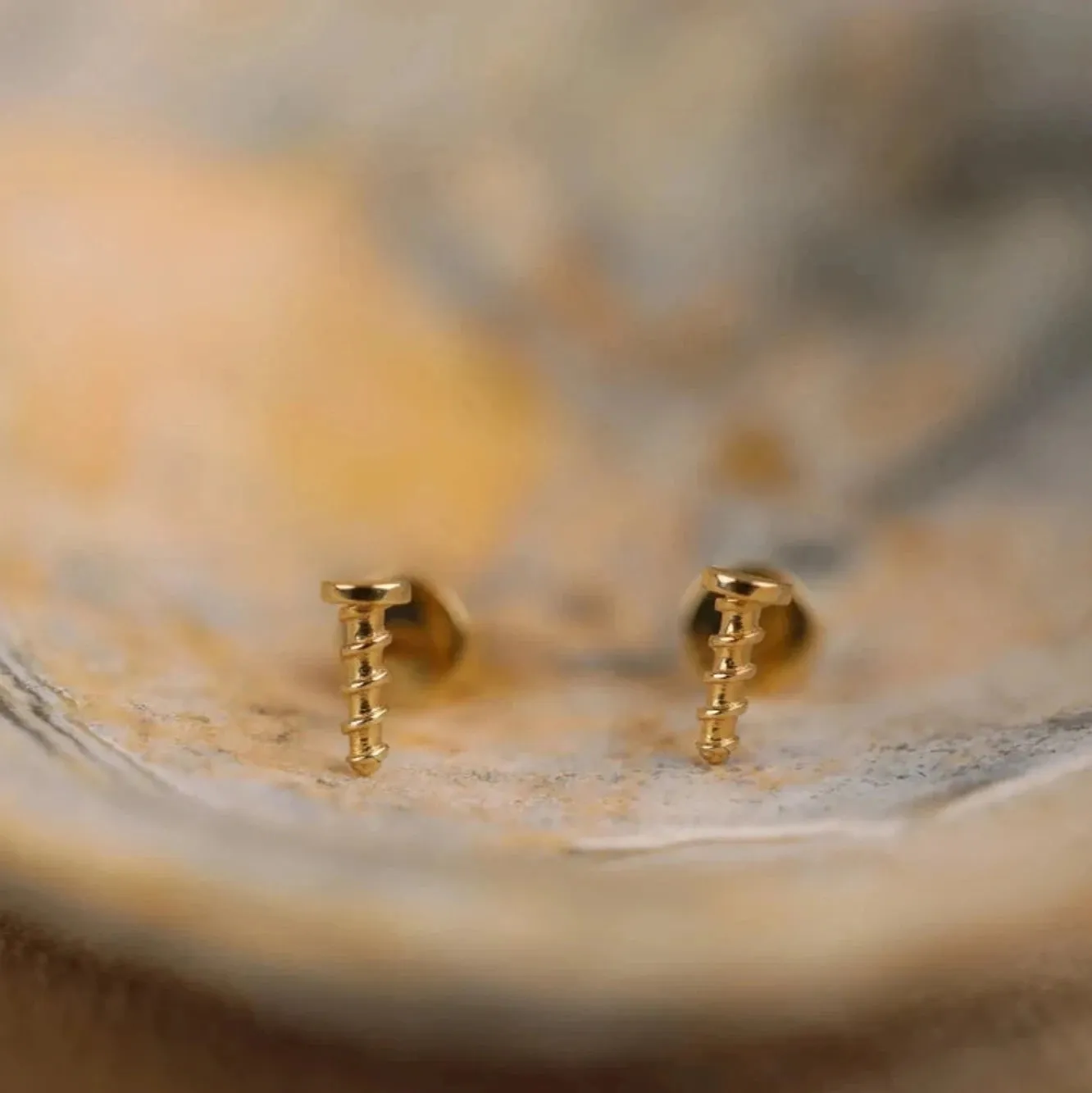 Solid Gold Mini Screw Studs, Zahira