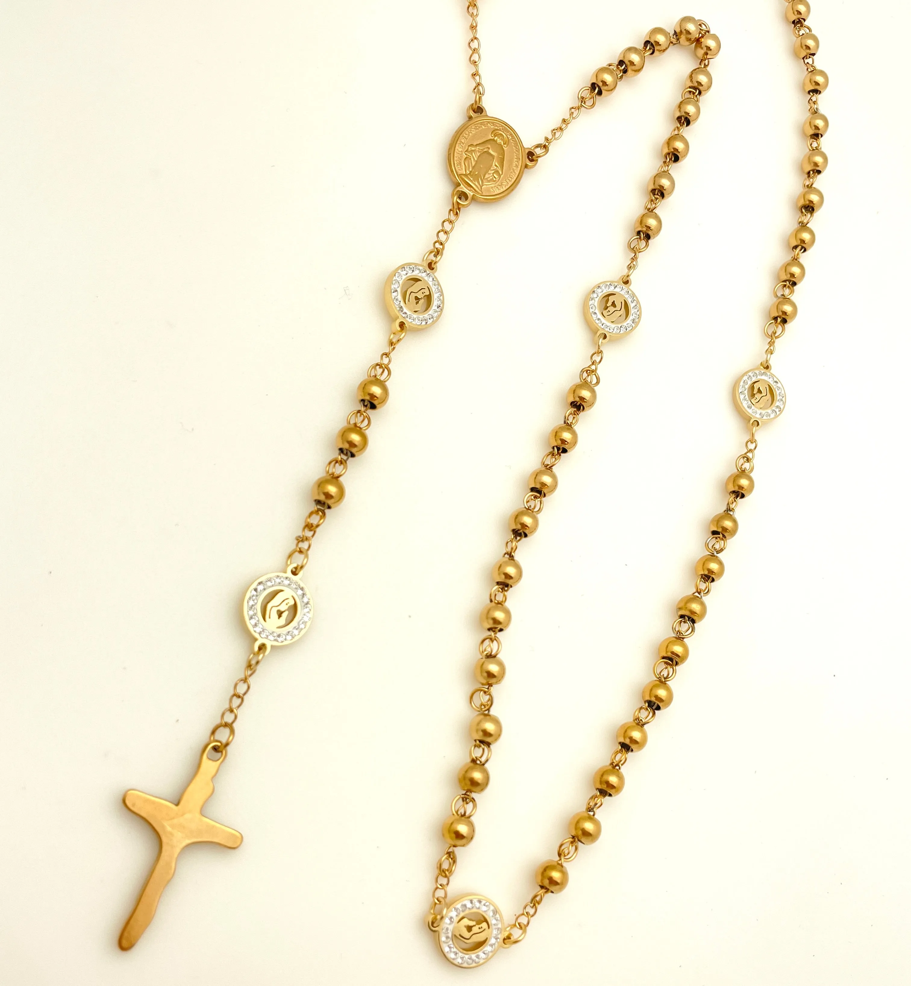 Stainless Steel Rosary with Pavé Discs