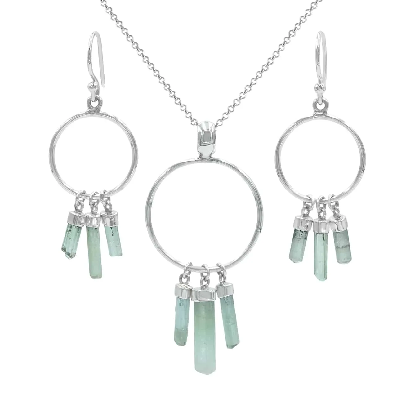 Starborn Green Tourmaline Boho Pendant and Earring Set in Sterling Silver