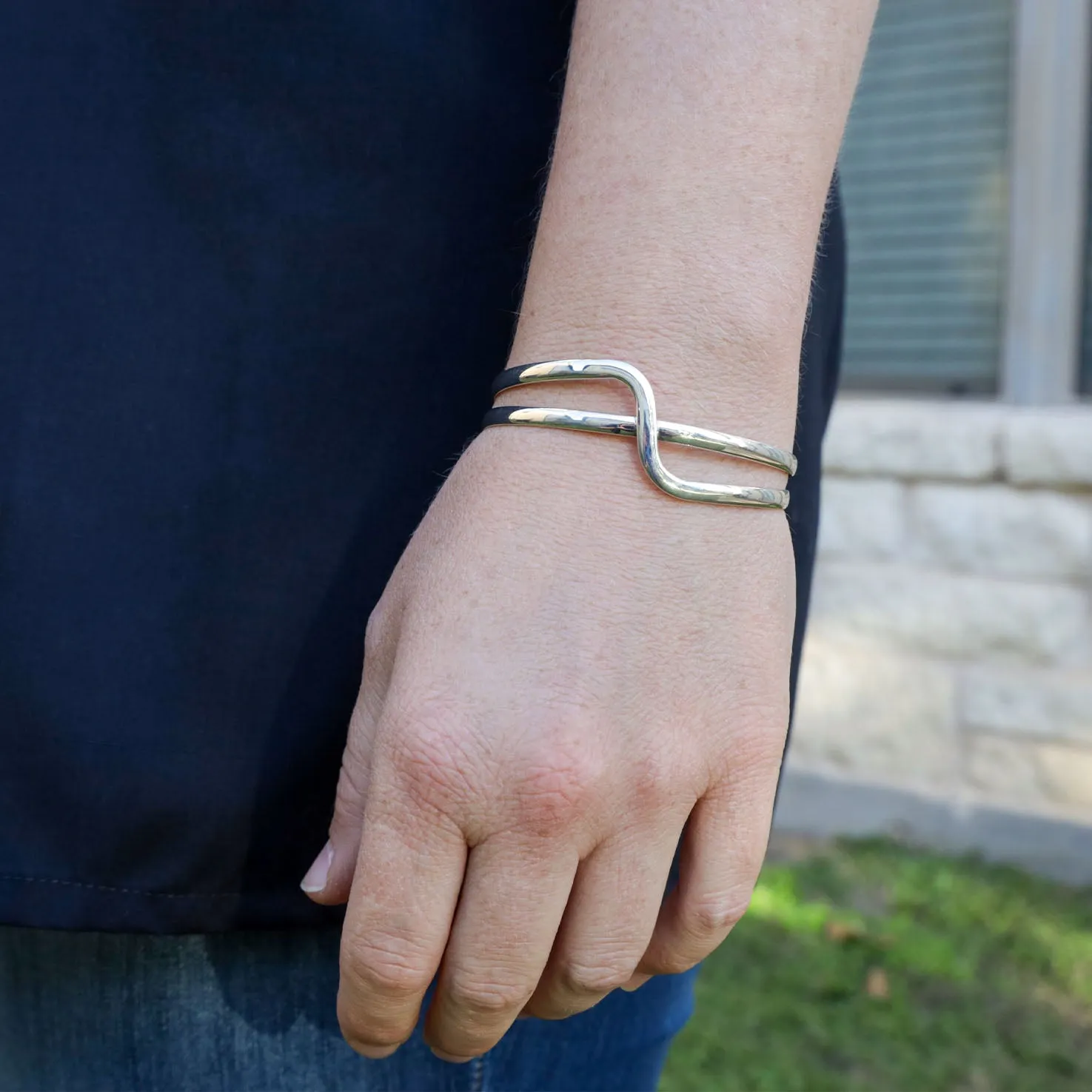 Sterling Silver Crisscross Wave Cuff Bracelet