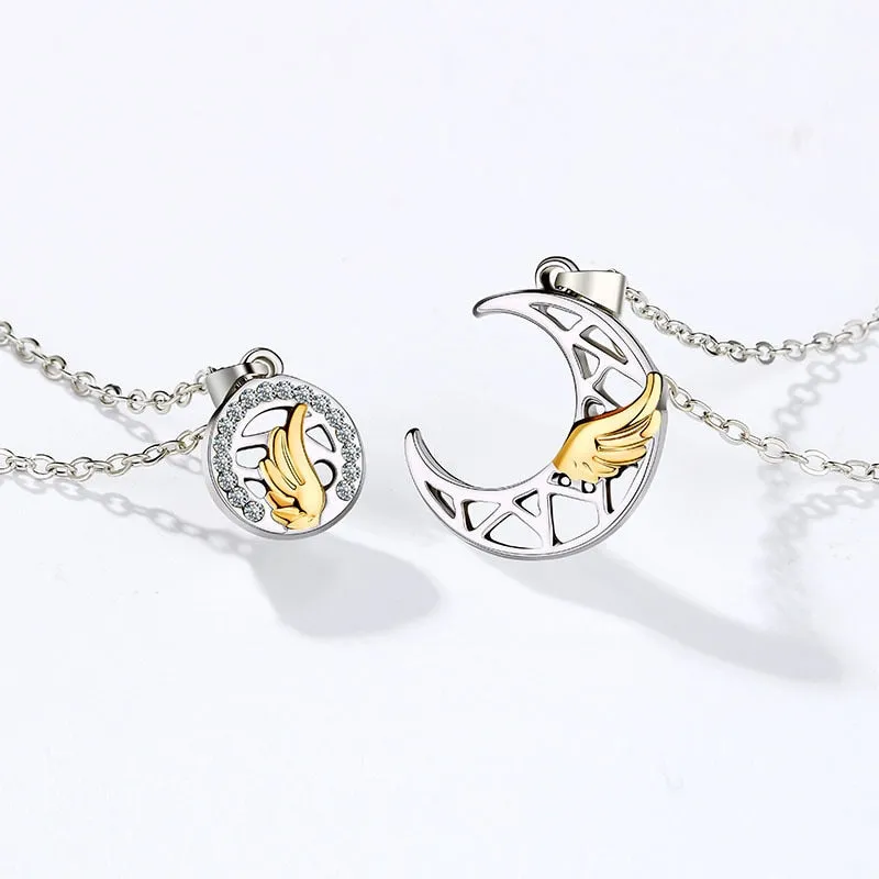 Sun Moon Wing Couple Necklace Magnet Attract Simple Fashion Valentine's Day Necklace