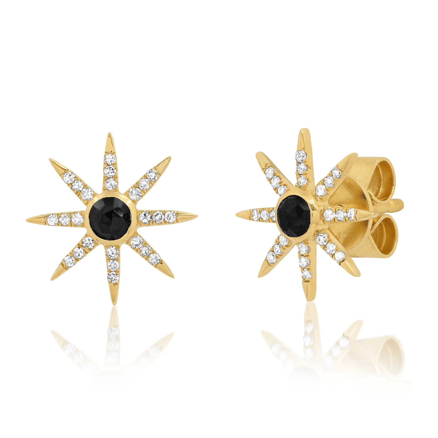 SUNBURST STUD EARRINGS, BLACK SPINEL