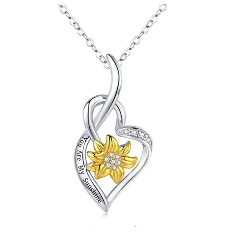 Sunshine Sunflower Pendant necklaces Simple and Elegant Silver Alloy Flower pendant