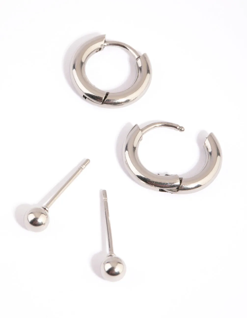 Surgical Steel Plain Stud & Huggie Hoop Earrings 2-Pack