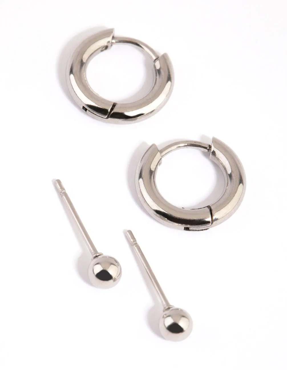 Surgical Steel Plain Stud & Huggie Hoop Earrings 2-Pack