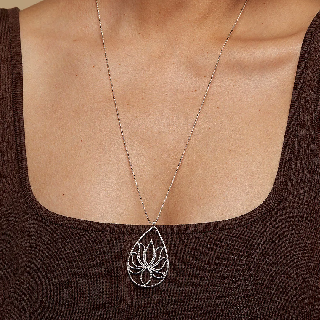 Teardrop Lotus Silver Necklace