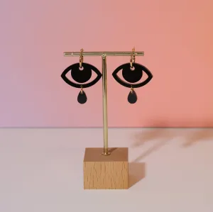 Teary Eye Hoop Earrings in Solid Black