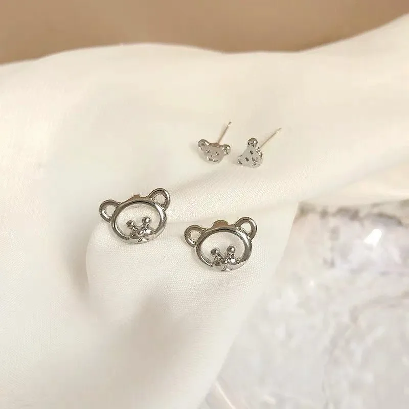 Teddy Bear Earrings| Studs| Teddy Bear Hoops | Sterling Silver| Mismatched earrings| Gifts for kids| Cutest