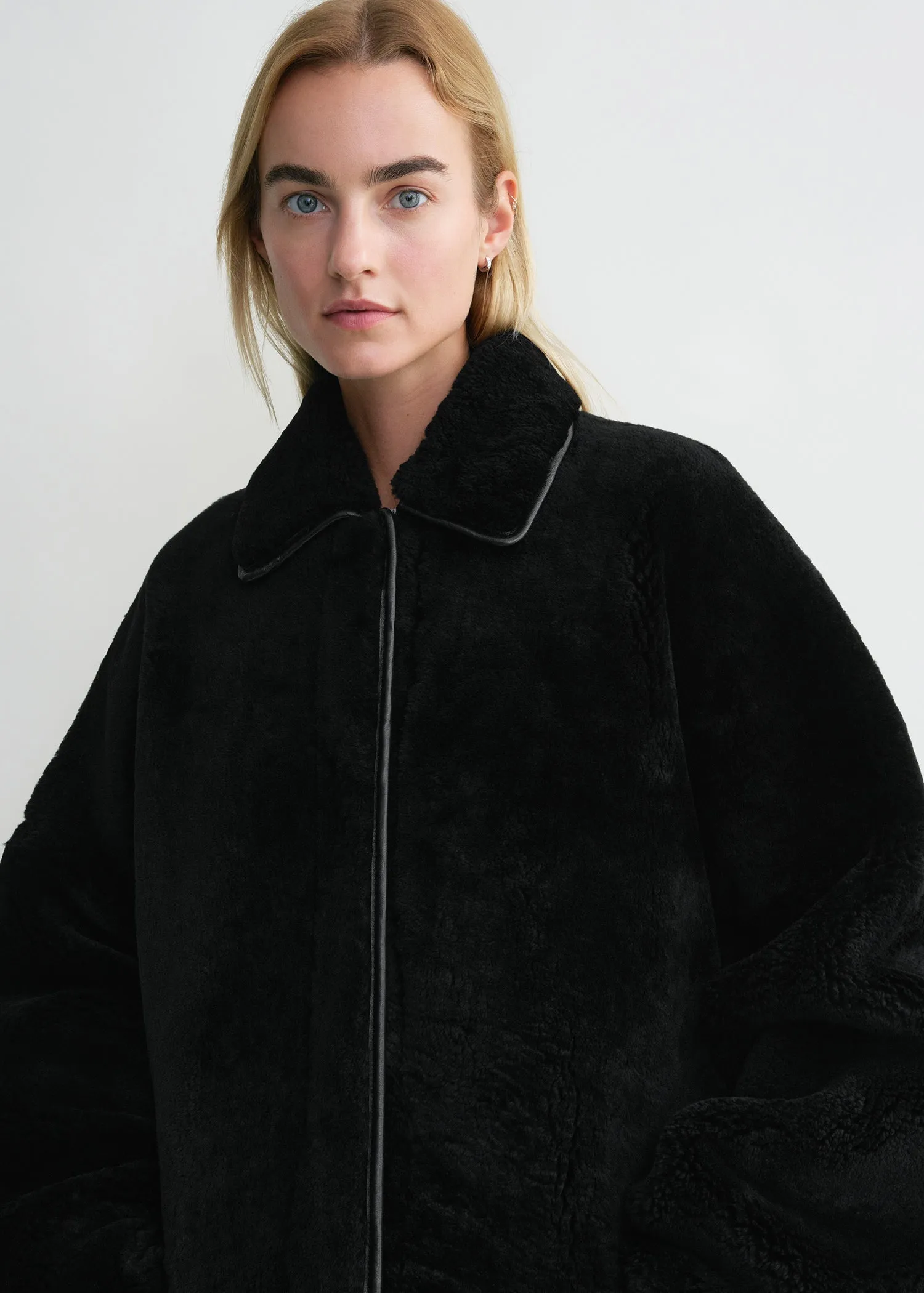 Teddy shearling overshirt jacket black