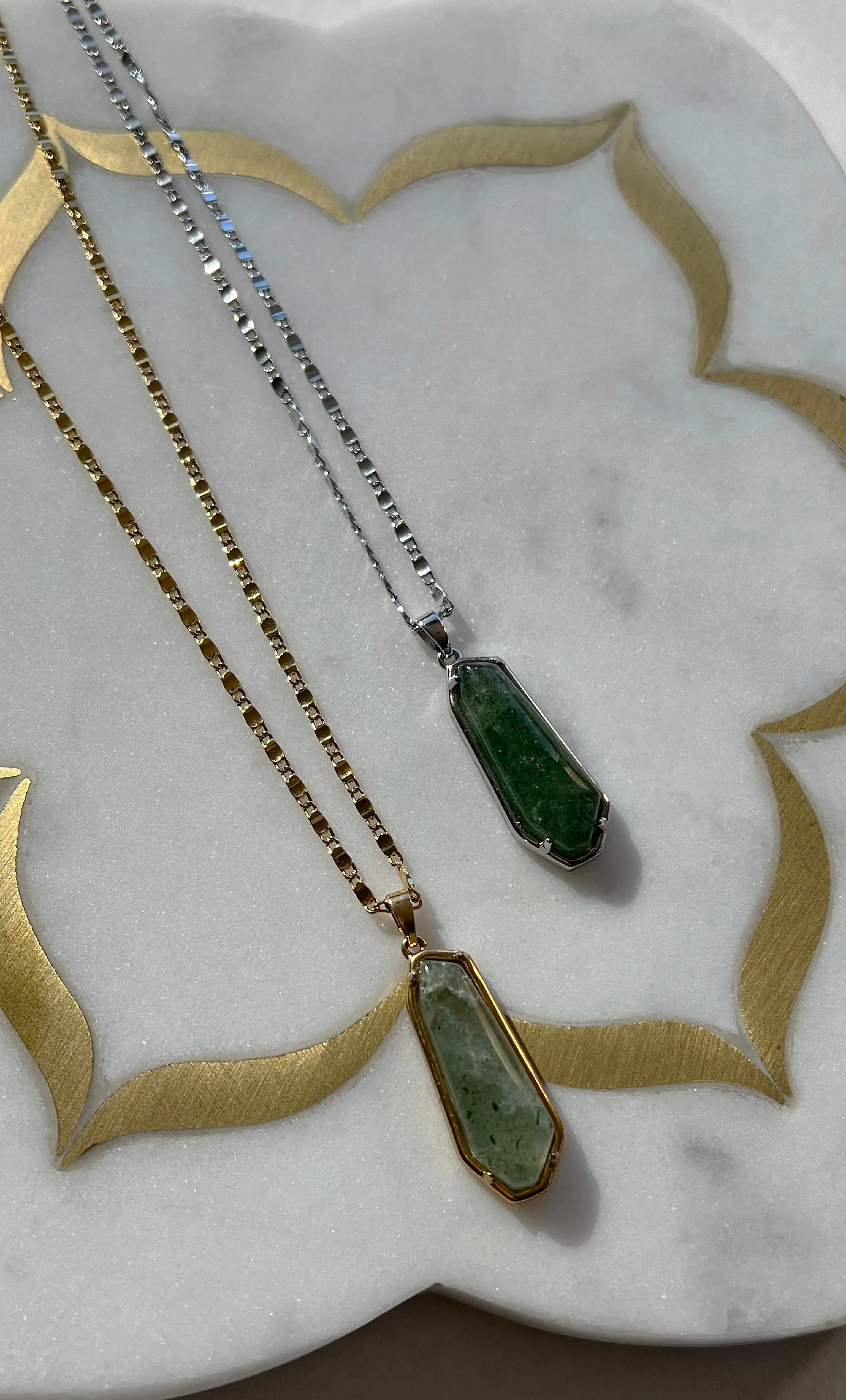 The Tunik Night Ocean Aventurine Pendant Necklace - White Gold