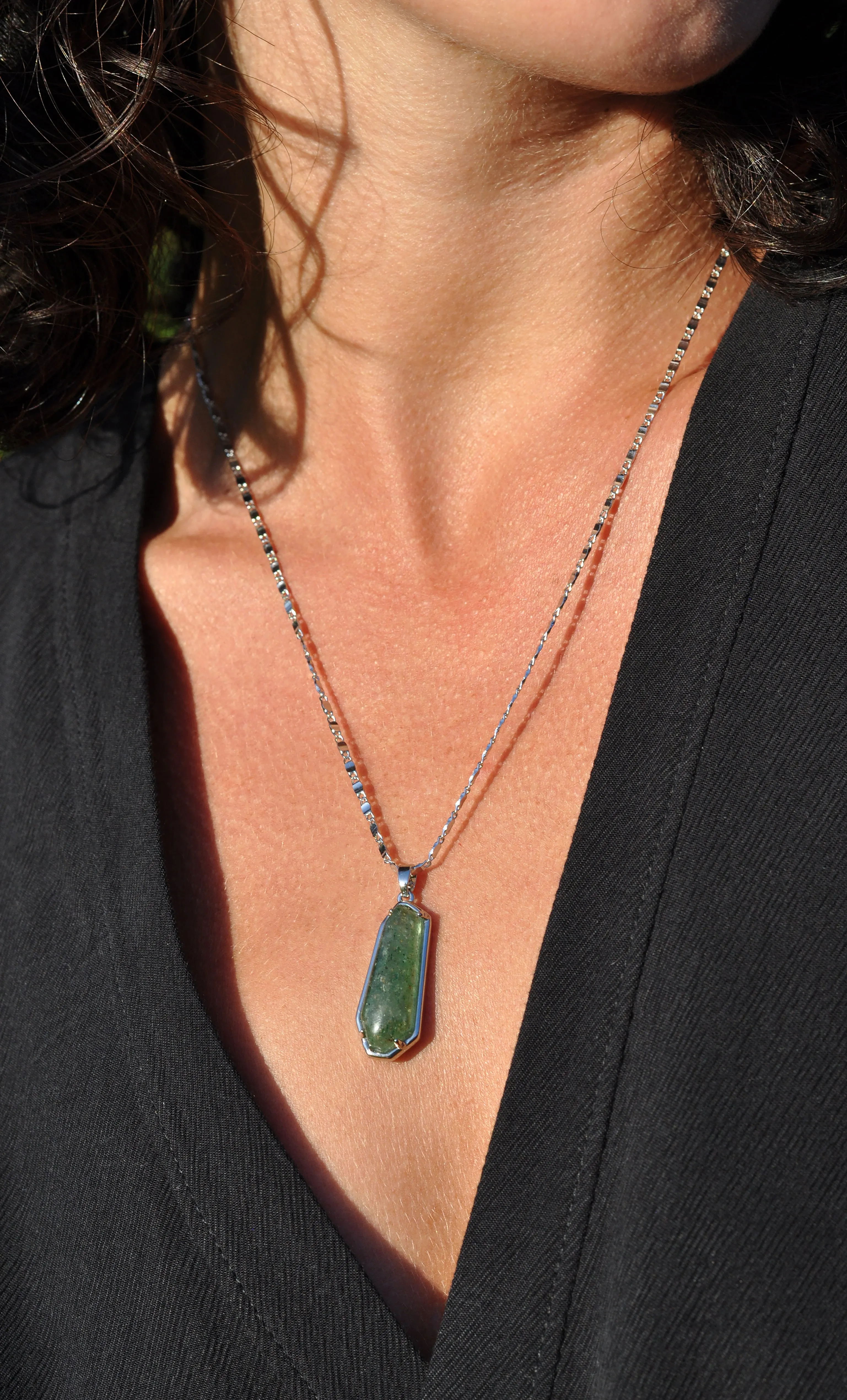 The Tunik Night Ocean Aventurine Pendant Necklace - White Gold